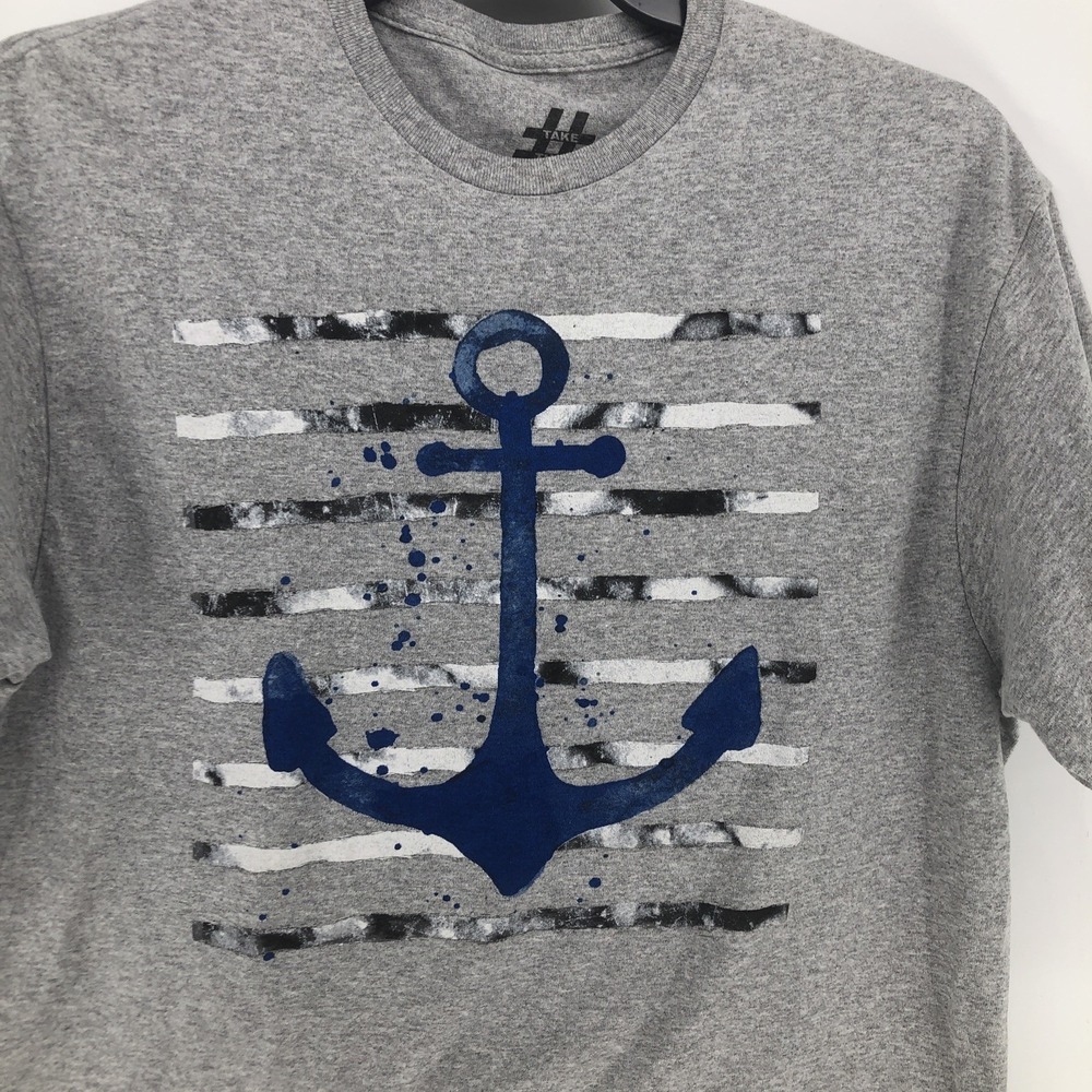 Bailey Apparel Anchor Nautical Ocean Beach Gray Blue Large T-shirt Short Sleeve